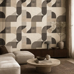 Organic Modern Geometric Wallpaper – Minimal Peel-and-Stick Bedroom Office Design