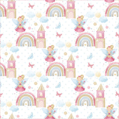Durable fairy princess rainbow castle kids room wallpaper suits daily use.