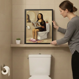 Durable funny modern Mona Lisa parody art poster sticker ensures lasting wall decor.