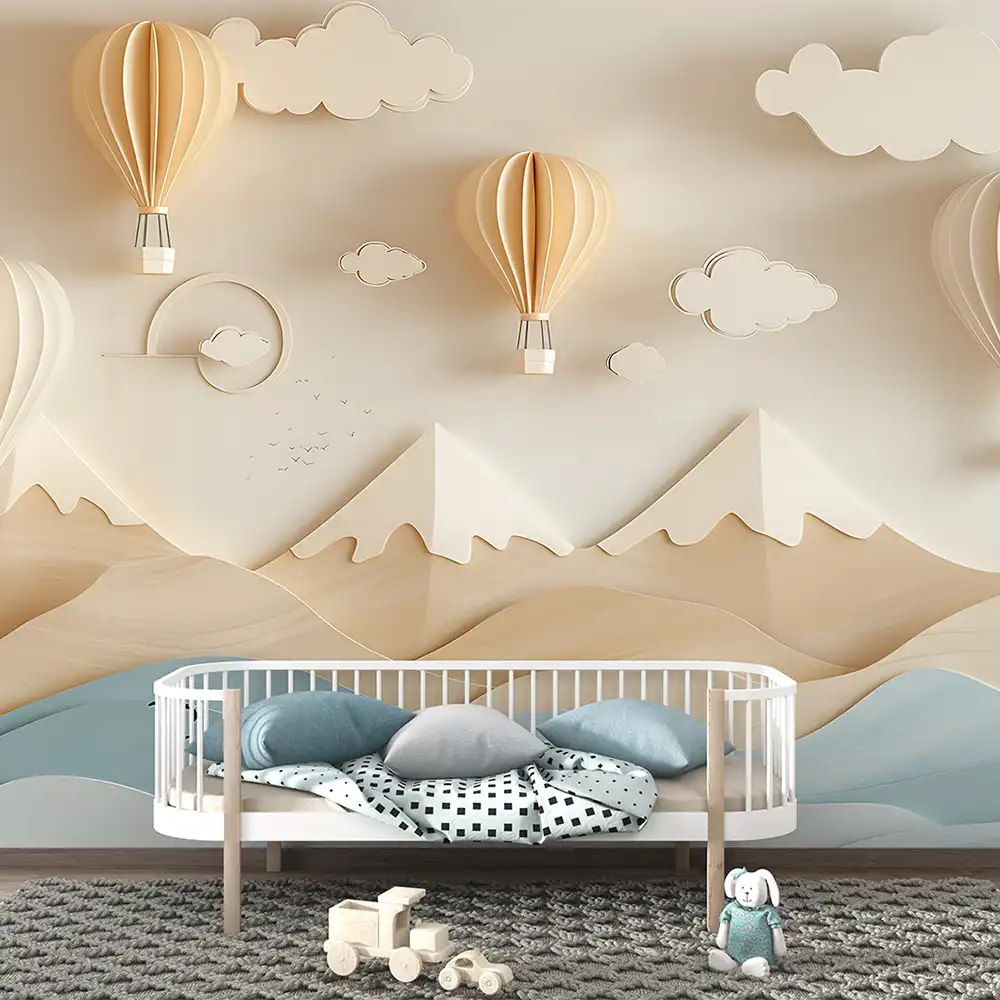 Durable hot air balloon nursery wallpaper sticker for wall decor lasts for years.