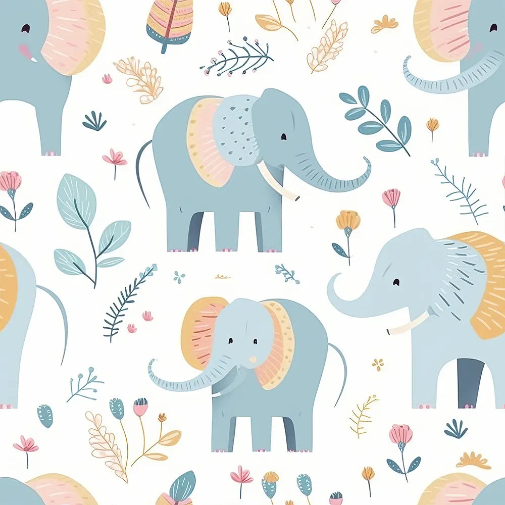 Durable pastel baby elephant kids room nursery wallpaper works long term.