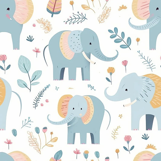 Durable pastel baby elephant kids room nursery wallpaper works long term.