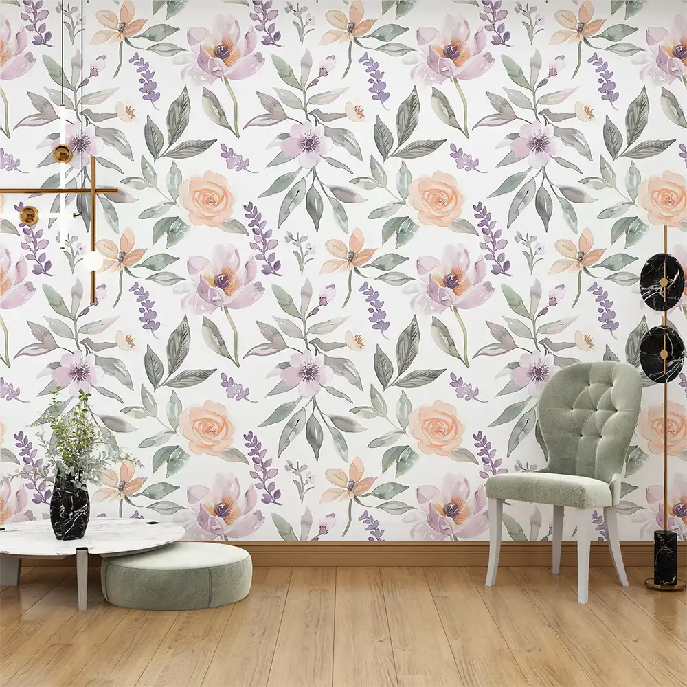 Durable pastel watercolor floral wallpaper sticker ensures long-lasting wall decor.
