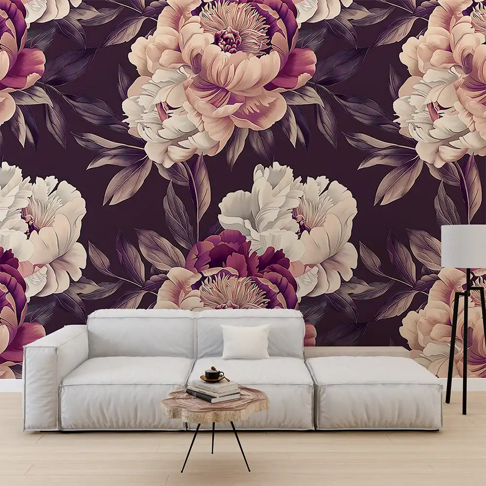 Durable plum purple floral wallpaper sticker for wall decor ensures lasting beauty.