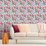 Durable romantic pastel floral wallpaper offers long lasting visual appeal.