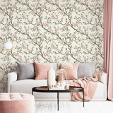 Durable soft pink sakura botanical wall mural sticker ensures lasting visual charm.