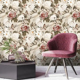 Durable vintage crane and peony botanical wallpaper offers timeless visual appeal.