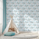 Elegant baby giraffe rainy jungle kids room nursery wallpaper feels warm.