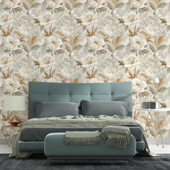Elegant Beige and Gold Floral Wallpaper ideas for your space.