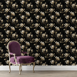 Elegant Black and Gold Magnolia Wallpaper for office spaces.