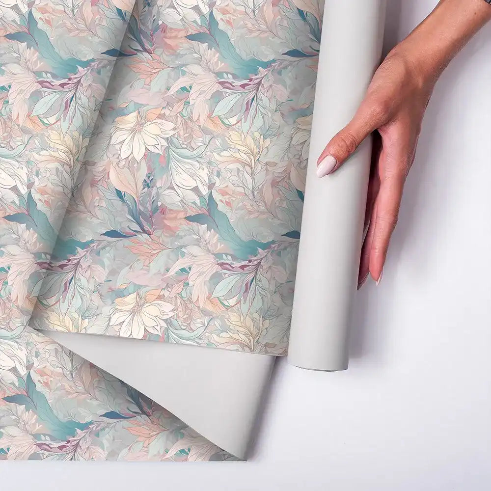 Elegant botanical bloom soft pastel floral wallpaper enhances feature walls.