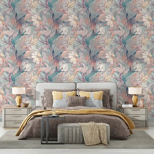 Elegant botanical bloom soft pastel floral wallpaper elevates interior aesthetics.