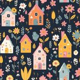 Elegant colorful houses and floral kids room nursery wallpaper feels lively.