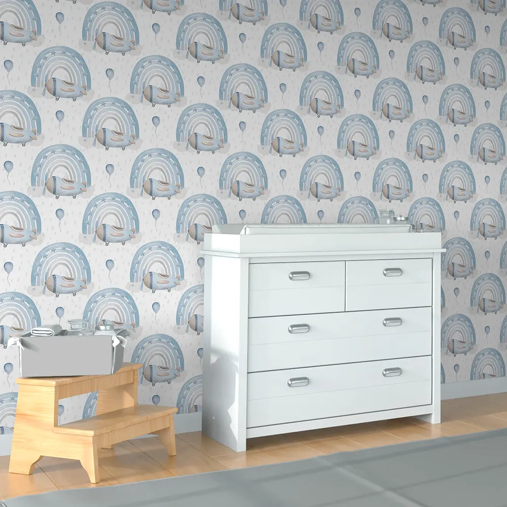 Elegant cute airplanes rainbows kids wallpaper, nursery wall sticker.