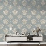 Ornamental damask removable wallpaper full dining room installation, elegant wall design