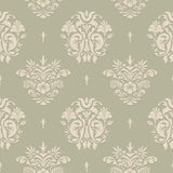 Damask removable wallpaper installation edge detail, clean application and pattern alignment