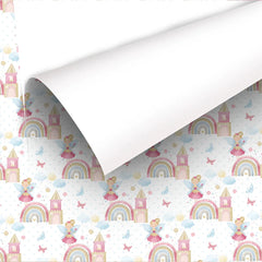 Elegant fairy princess rainbow castle kids room wallpaper looks dreamy.
