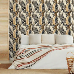 Elegant golden palm luxury tropical wallpaper defines striking feature walls.
