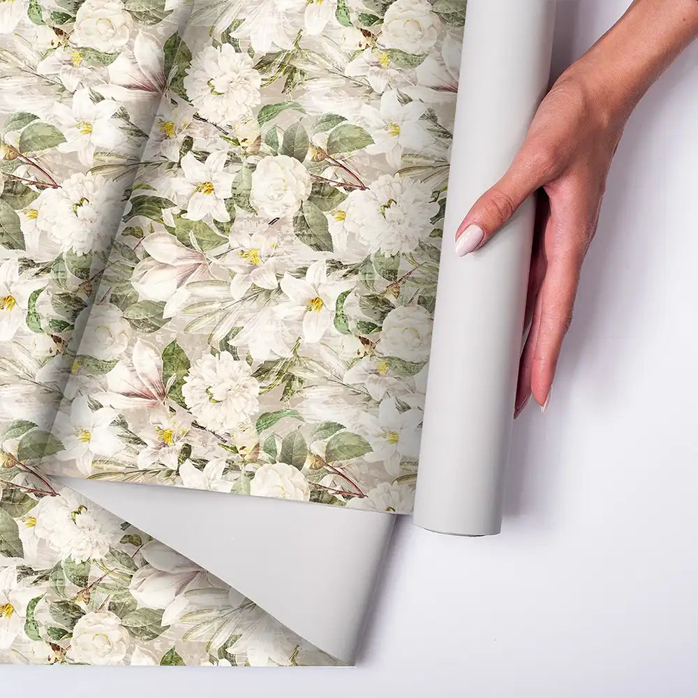 Elegant ivory bloom elegant floral wallpaper transforms feature spaces.