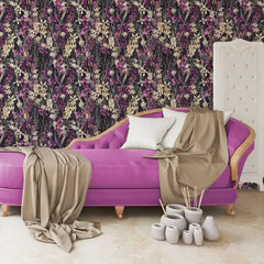 Elegant midnight orchid floral wallpaper creates a bold luxury statement.