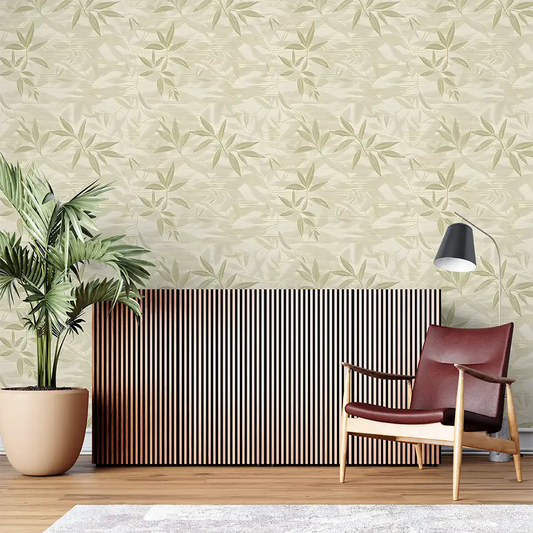 Elegant neutral bamboo wallpaper sticker for feature wall adds refinement.