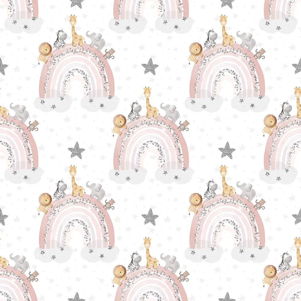 elegant pastel safari rainbow kids room wallpaper nursery wall sticker