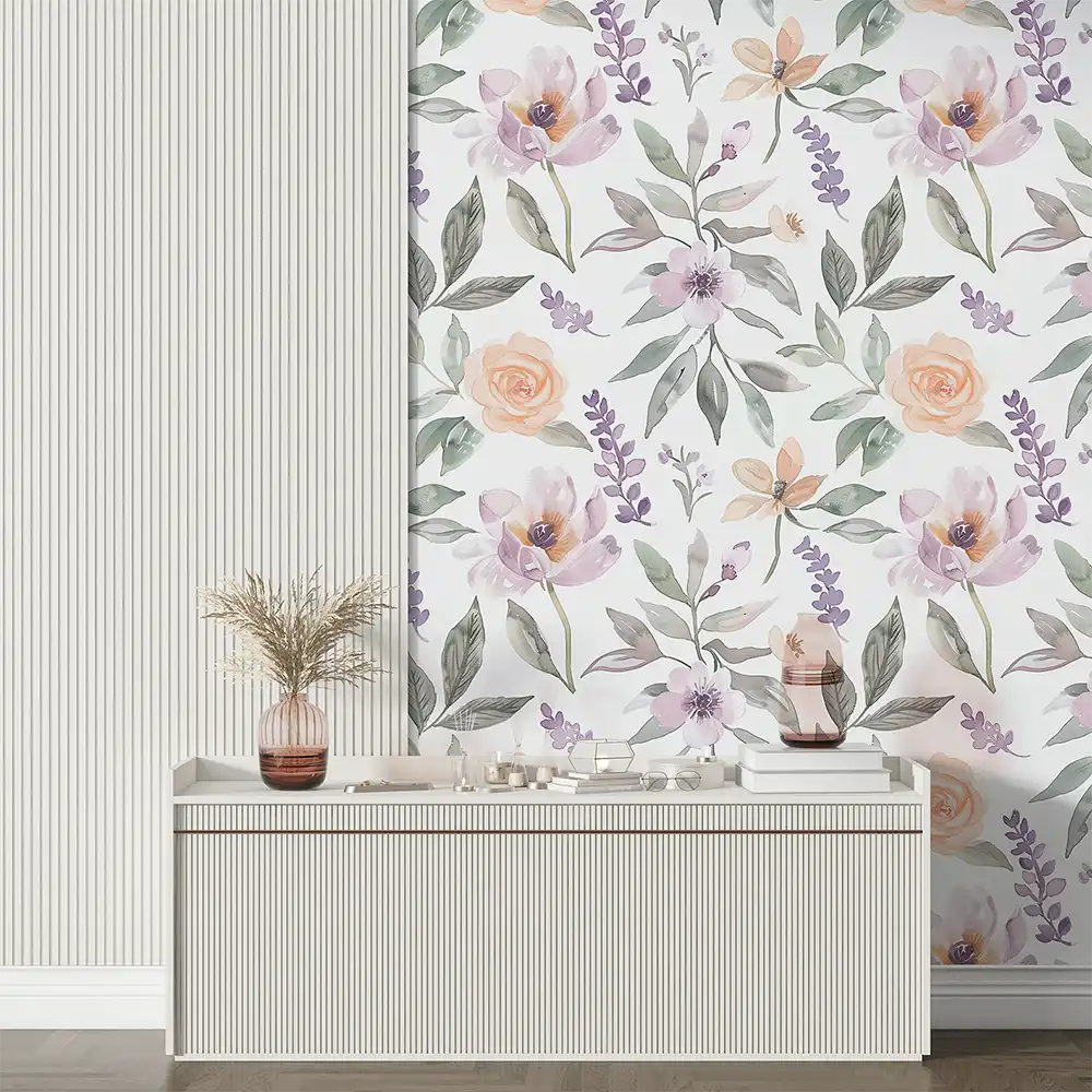 Elegant pastel watercolor floral wallpaper sticker transforms feature walls gracefully.