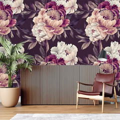 Elegant plum purple floral wallpaper sticker for feature wall decor looks premium.