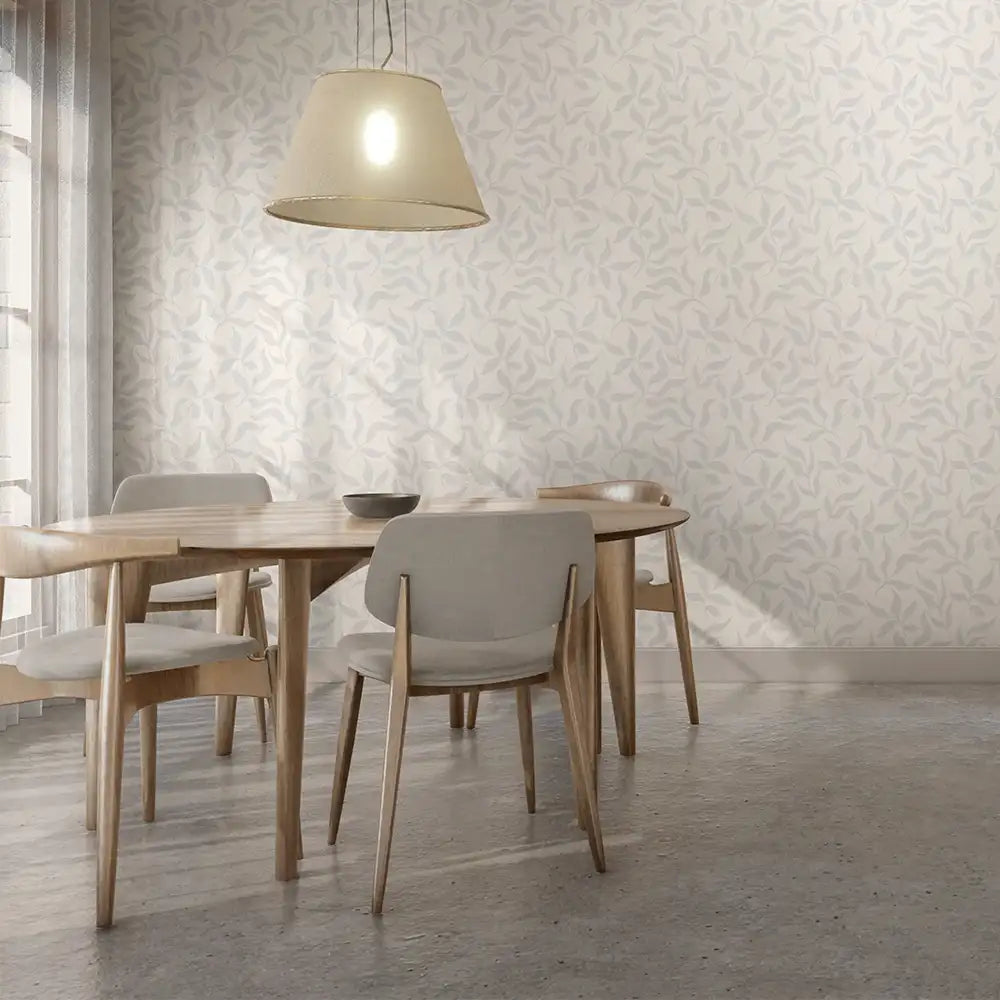 Elegant soft harmony minimal leaf wallpaper defines subtle feature walls.