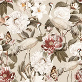 Elegant vintage crane and peony botanical wallpaper transforms feature walls beautifully.