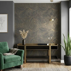 Peel-and-stick line wallpaper close-up edge showing easy installation and clean finish