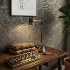 Flowing lines wallpaper in forest green, botanical-inspired abstract wall design