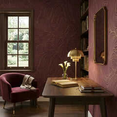 Flowing lines wallpaper in ivory and beige colorway, minimal abstract bedroom wall