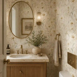 Fresh ivory daisy meadow wallpaper applied to a living room accent wall.