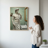 Funny David statue bathroom aesthetic art poster sticker adds playful charm to your walls.