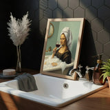 Funny modern Mona Lisa parody art poster sticker for home wall adds humor and style.