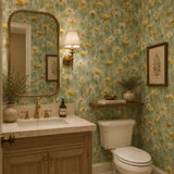 Roll view of golden buttercup meadow wallpaper showing panel width and finish.