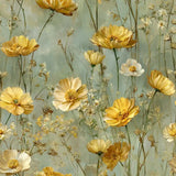 Golden buttercup meadow wallpaper with soft painted wildflowers for accent walls