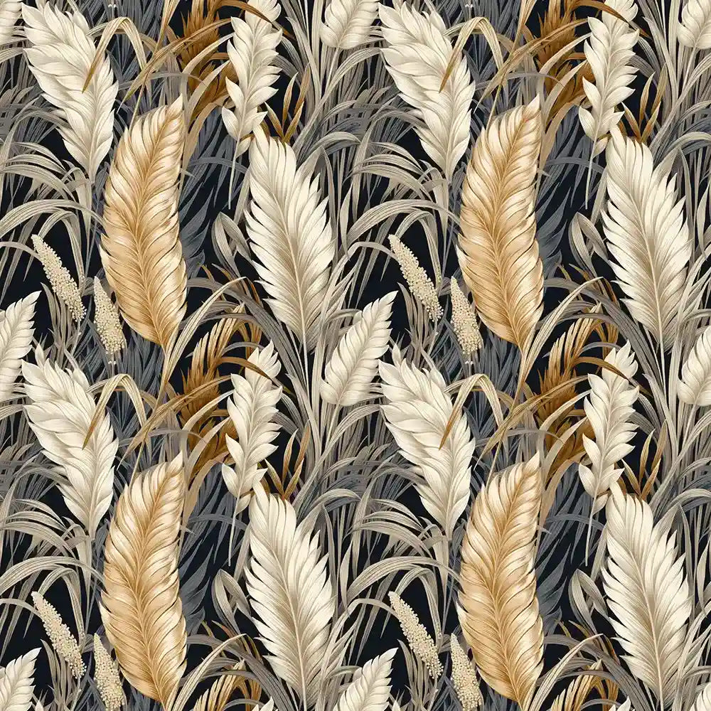 Golden palm luxury tropical wallpaper creates a bold and elegant atmosphere.