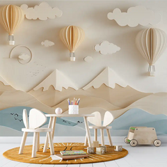 Hot air balloon nursery wallpaper sticker for kids room wall brings a dreamy touch.