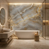 Agate marble wallpaper sample showing ivory and cream mineral pattern at close range