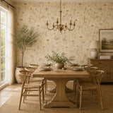 Roll sample of ivory daisy meadow wallpaper showing panel width and edges.