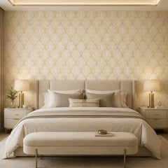 Elegant ivory art deco removable wallpaper full bedroom wall, soft glamour design