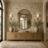 Cream and pale green color tones of ivory sweet pea garden wallpaper.