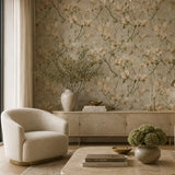 Roll sample of ivory sweet pea garden wallpaper showing full panel width.