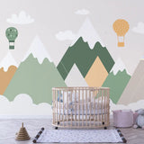 Scandinavian Mountain Balloon Wallpaper – Nordic Peel-and-Stick Nursery Kids Design