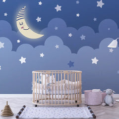 Dreamy Moon and Stars Wallpaper – Magical Peel-and-Stick Nursery Kids Room Design