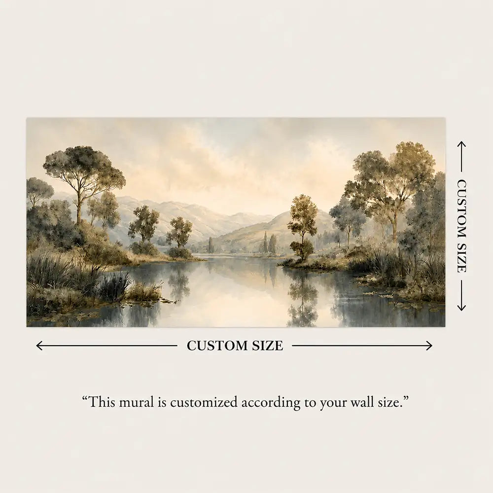 Custom size guide for the whispering lakeside mural, made to fit your wall dimensions