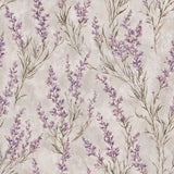 Lavender meadow botanical wallpaper with tall stems for a calm interior wall.
