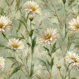 Meadow daisy wallpaper with scattered white blooms for a bright interior wall.